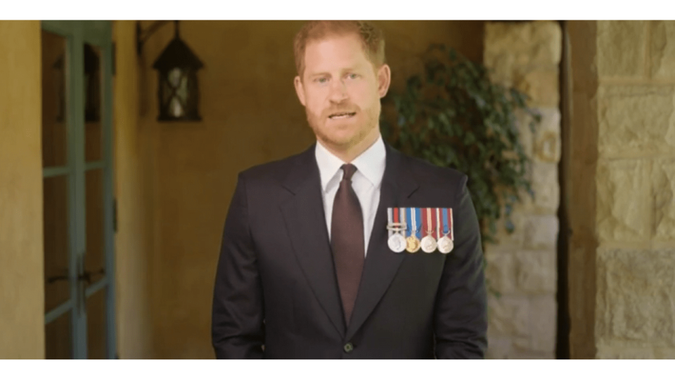 Prince Harry delivers tribute to Soldier of the Year award from porch of Montecito home