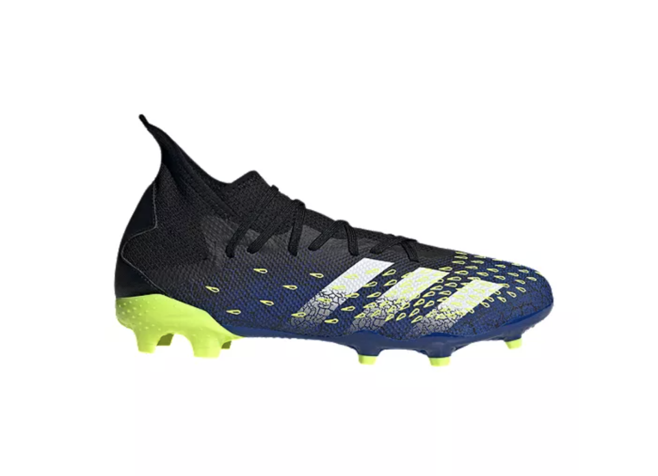 Adidas Predator 21.3 Superlative Firm Ground Cleats in Black/Blue/Yellow (Photo via Sport Chek)