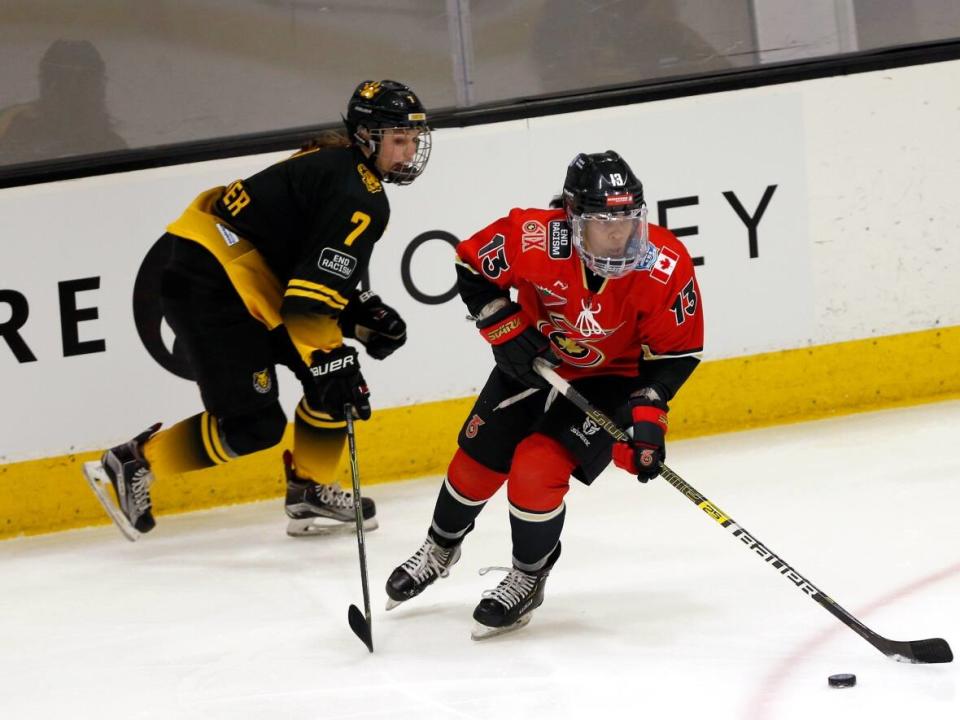 Toronto Six forward Mikyla Grant-Mentis, seen above at the Isobel Cup tournament in March, said she's already taken advantage of the PHF's doubled salary cap for the 2021-22 season. (Mary Schwalm/The Associated Press - image credit)