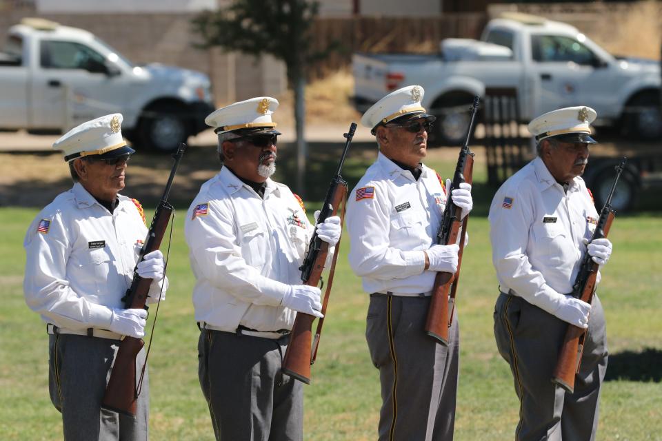 Carlsbad Veterans Honor Guard prepares to fire honorary rounds during the Memorial Day ceremony, May 30, 2022 at Carlsbad Veterans Memorial Park.