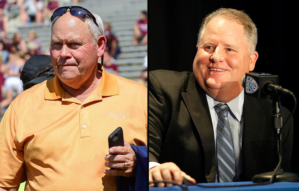 While Phil Fulmer (L) and Tennessee struggled to find a coach, UCLA pulled off a coup in landing Chip Kelly. (Getty)