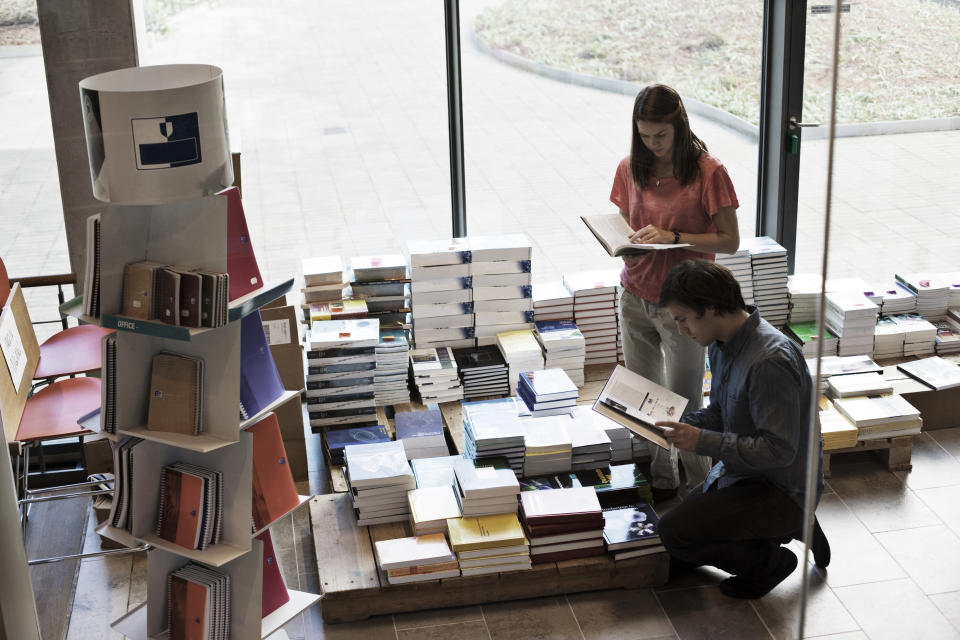 Couple in a bookstore