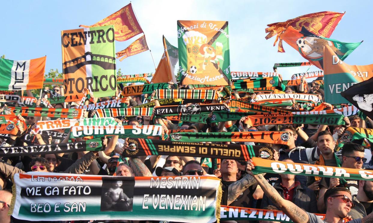 <span>Venezia fans in the Curva Sud stand last Sunday. <em>All photographs by John Brunton/The Guardian</em></span><span>Photograph: John Brunton</span>