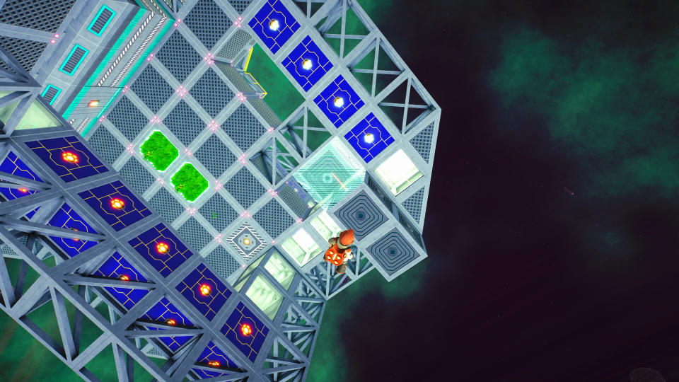 Screenshot of colorful astronaut and environment from Space Trash Scavenger