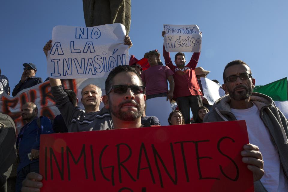 Protesters in Tijuana chant ‘Out!’ at Central American migrants