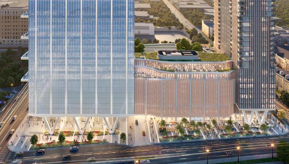 Riverside Investment and Development’s Queensbridge Collective project will include a 42-story residential tower with rooftop pickleball courts.