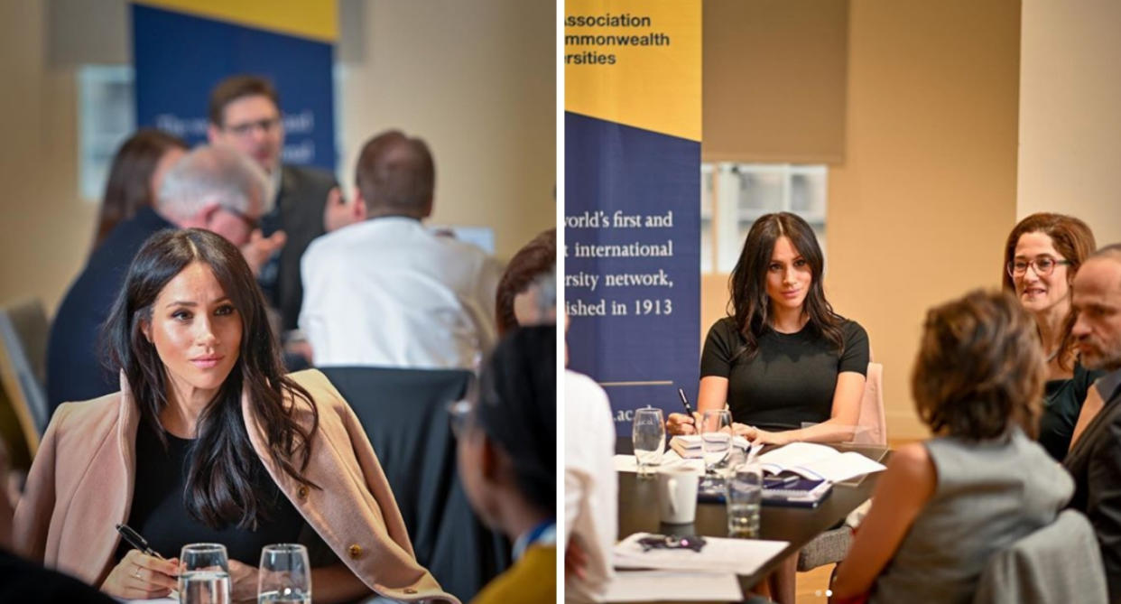 The Duchess of Sussex at The ACU meeting at King’s College London (Instagram/@kensingtonroyal)