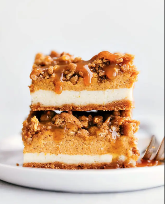 <p>Chelsea's Messy Apron</p><p>The best pumpkin cheesecake bars—a delicious cinnamon graham cracker crust with two layers of cheesecake topped with an easy streusel and caramel sauce. </p><p><strong>Get the recipe: <em><a href="https://www.chelseasmessyapron.com/pumpkin-caramel-cheesecake-bars-with-a-streusel-topping/" rel="nofollow noopener" target="_blank" data-ylk="slk:Pumpkin Caramel Cheesecake Bars with a Streusel Topping;elm:context_link;itc:0;sec:content-canvas" class="link rapid-noclick-resp">Pumpkin Caramel Cheesecake Bars with a Streusel Topping</a></em></strong></p>