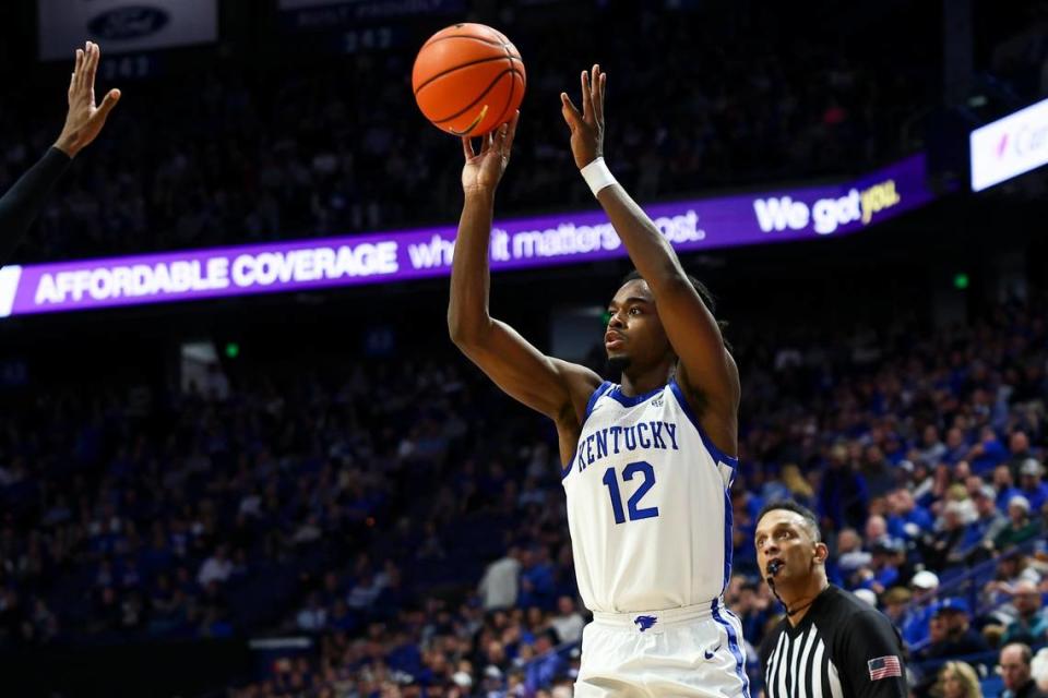 Through two games, Kentucky super-senior Antonio Reeves (12) is hitting 50 percent of his field-goal tries (12-of-24), 50 percent of his three-point attempts (7-of-14) and 50 percent of his free throws (1-of-2).