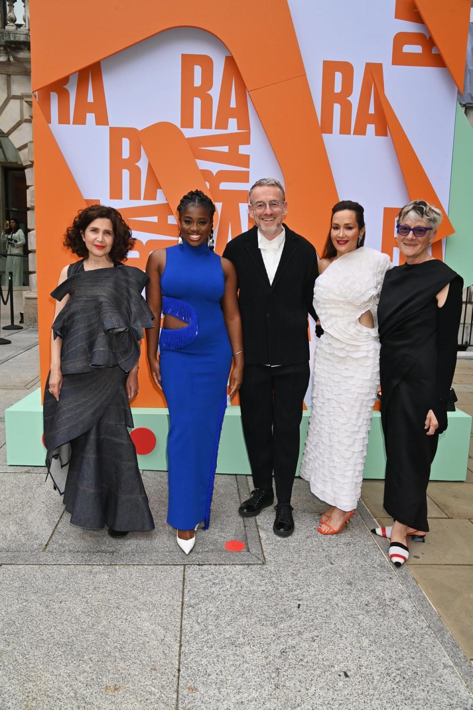 Farshid Moussavi, Clara Amfo, Axel Ruger, Secretary and Chief Executive of the Royal Academy of Arts, Batia Ofer and Rebecca Salter, President of the Royal Academy of Arts (Dave Benett/Getty Images)