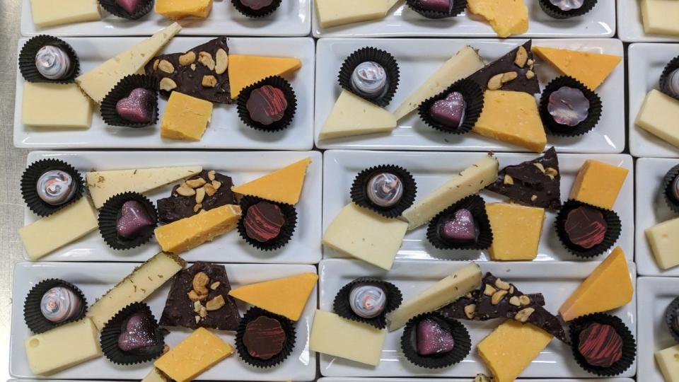 Indulgence Chocolatiers' chocolate and cheese pairings are to be served with wines at a class before Mother's Day.