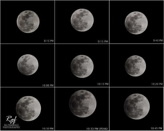 Photographer Rg Ferriols created this mosaic of the penumbral lunar eclipse of Nov. 28, 2012, from the Philippines to showcase the event's phases.