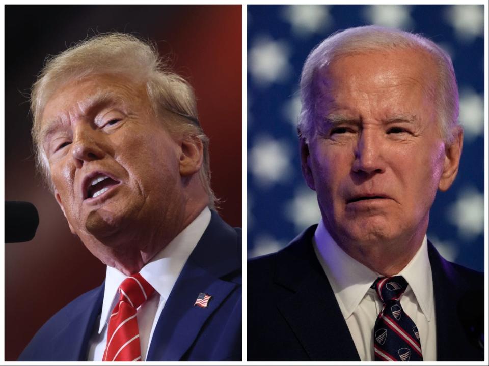 A split image showing Donald Trump and Joe Biden