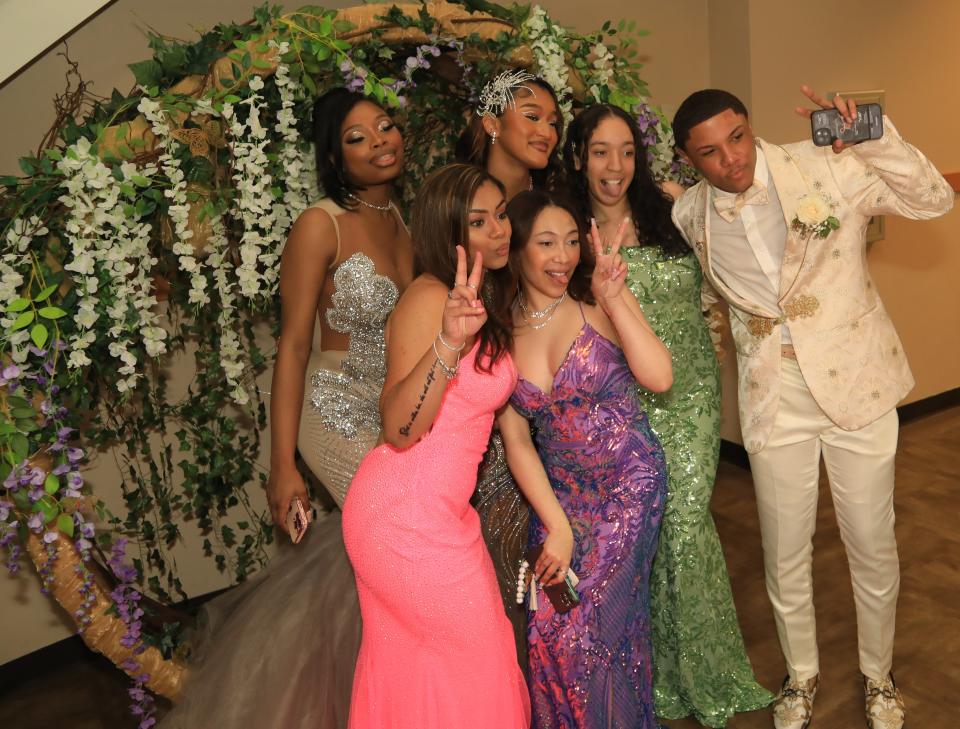 West Creek High School students having fun at the photo booth during Saturday's WCHS 2024 Prom.