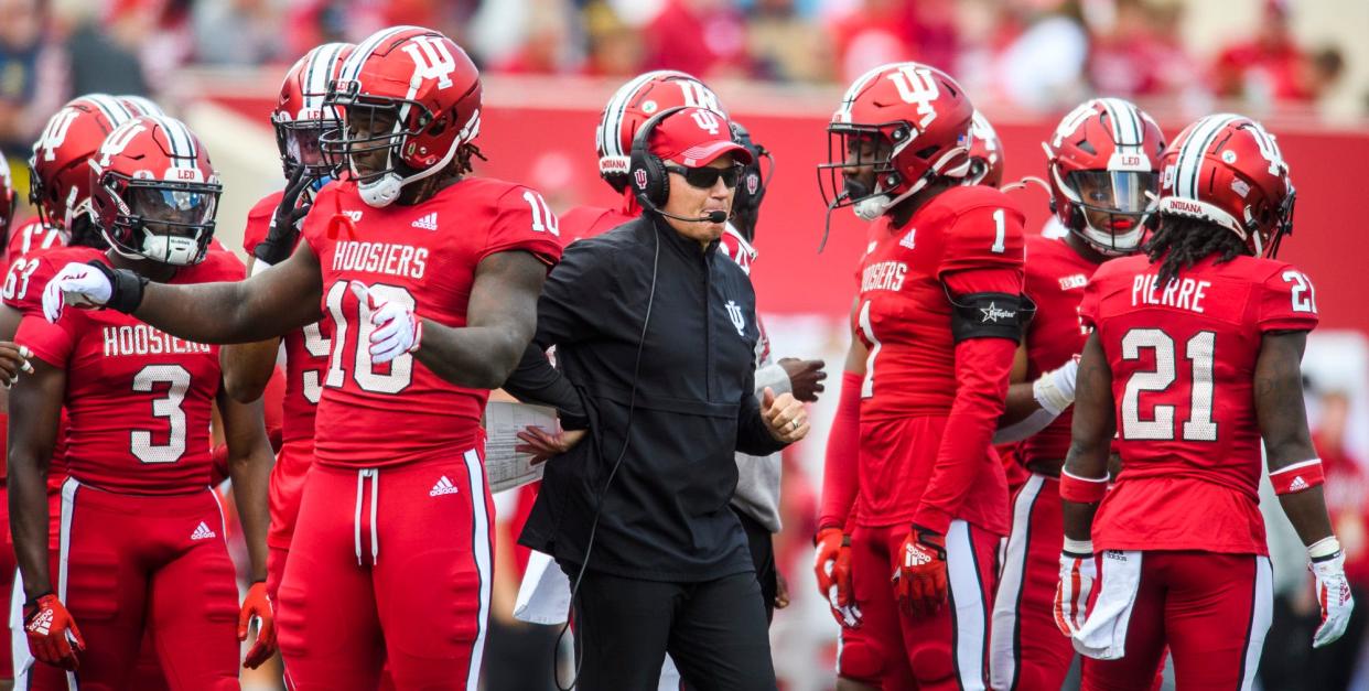 Indiana's Head Coach Tom Allen during the Indiana versus Michigan football game at Memorial Stadium on Saturday, Oct. 8, 2022.