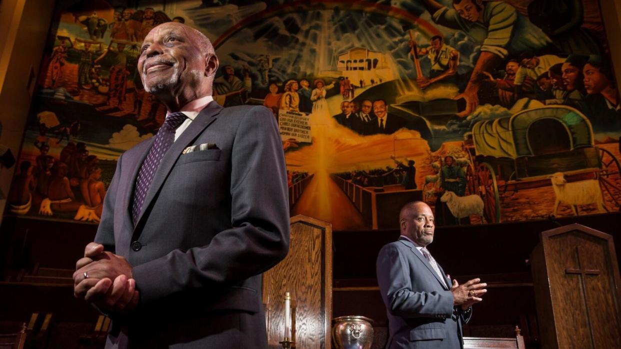 Rev. Dr. Cecil Chip Murray, left, and Rev. Mark Whitlock at First AME Church in 2017.