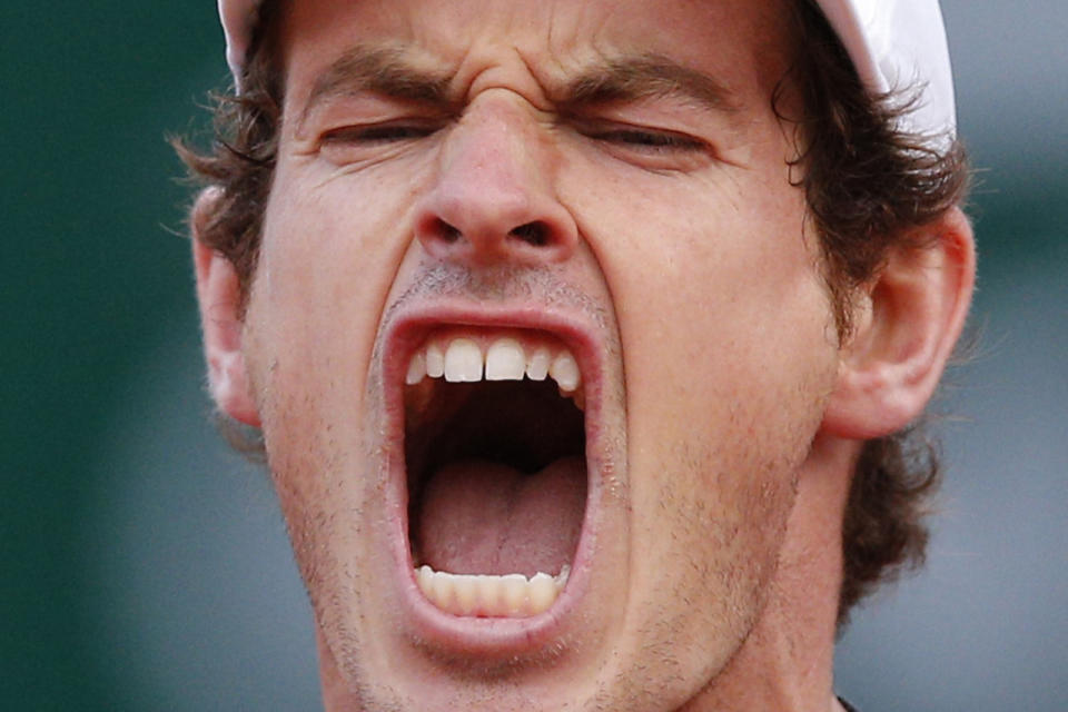 Das Spiel zwischen Andy Murray (Foto) und Radek Stepanek in der ersten Runde der French Open musste im vierten Satz wegen einbrechender Dunkelheit unterbrochen werden. (AP Photo/Christophe Ena)