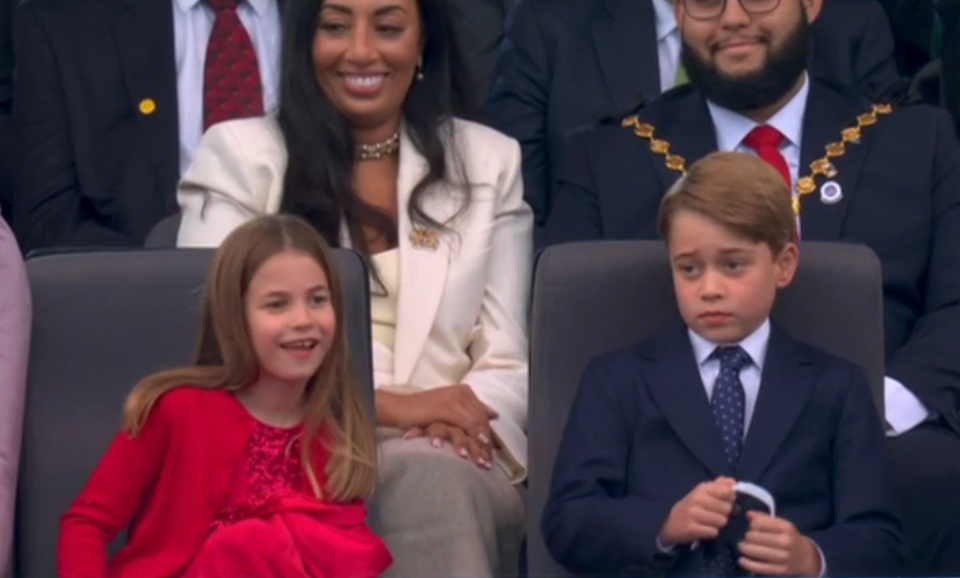 Princess Charlotte and Prince George take their seats at the Platinum Party at the Palace (BBC)
