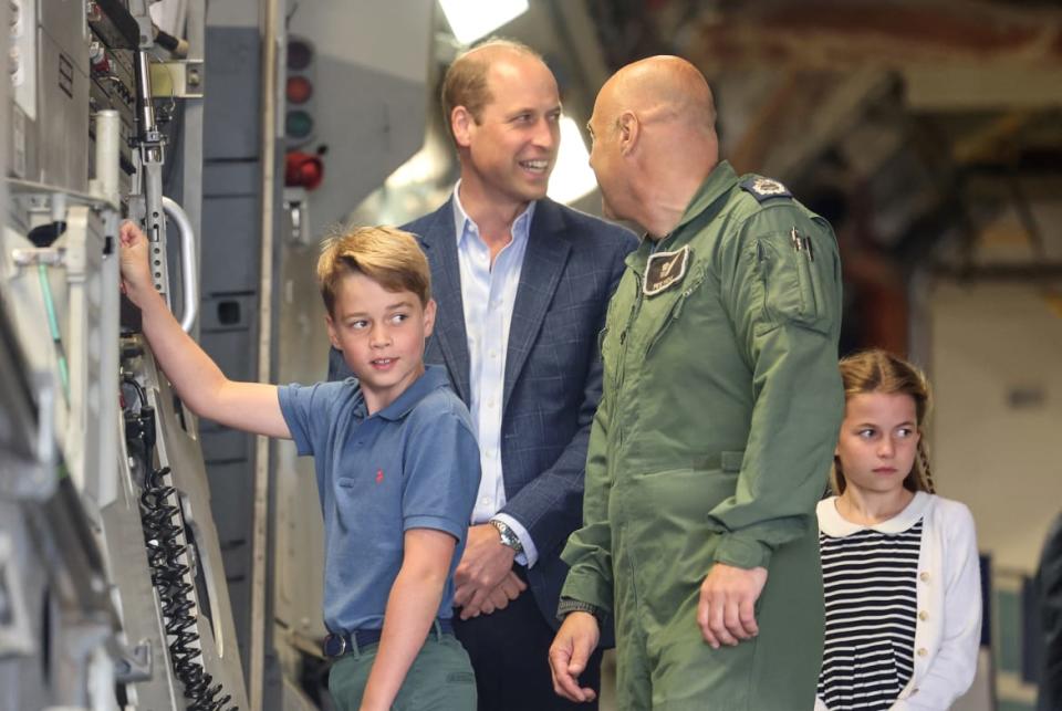 <div class="inline-image__caption"><p>Britain's Prince William, Prince of Wales with Prince George of Wales and Princess Charlotte of Wales during their visit to the Air Tattoo at RAF Fairford on July 14, 2023 in Fairford, Britain.</p></div> <div class="inline-image__credit">Chris Jackson/Pool via REUTERS</div>