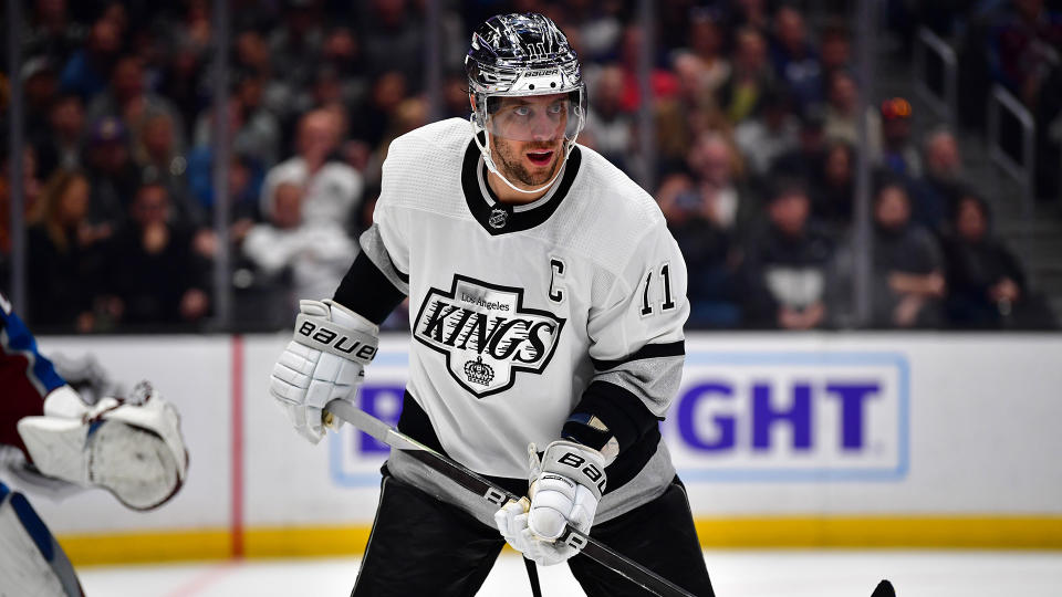 Anze Kopitar's illustrious career with the Kings will continue through 2025-26. (Photo by Gary A. Vasquez/NHLI via Getty Images)