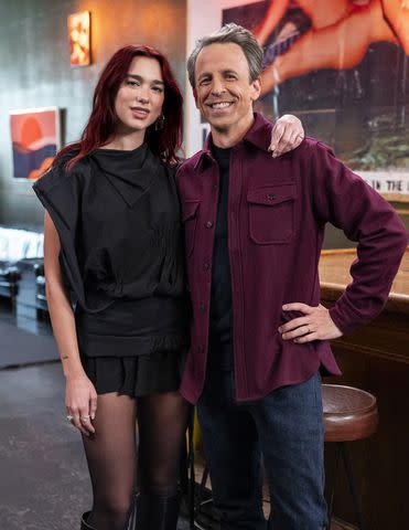 Dua Lipa and Seth Meyers on the day drinking episode