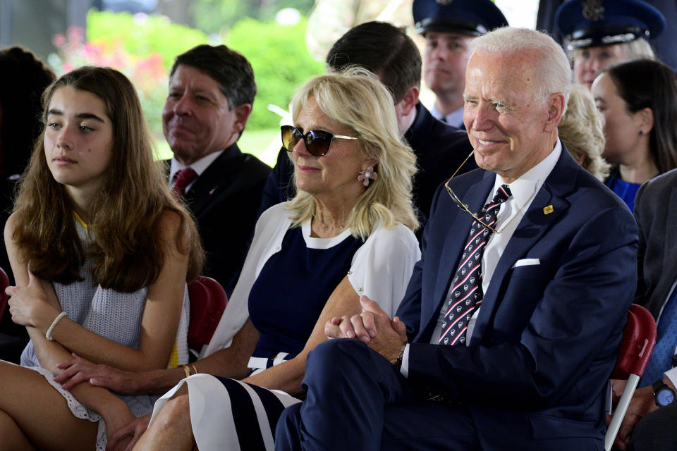 Joe Biden, Dr. Jill Biden and granddaughter Natalie Biden (Bastiaan Slabbers / NurPhoto via Getty Images)