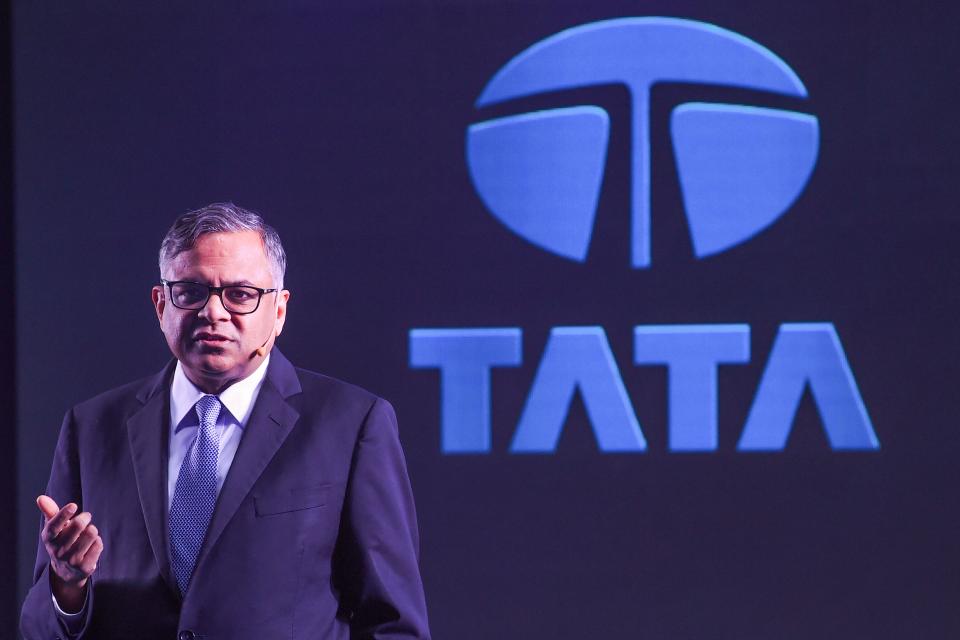 Natarajan Chandrasekaran, chairman of Tata Sons, speaks during the launch of the Tata Nexon EV electric car, in Mumbai, India