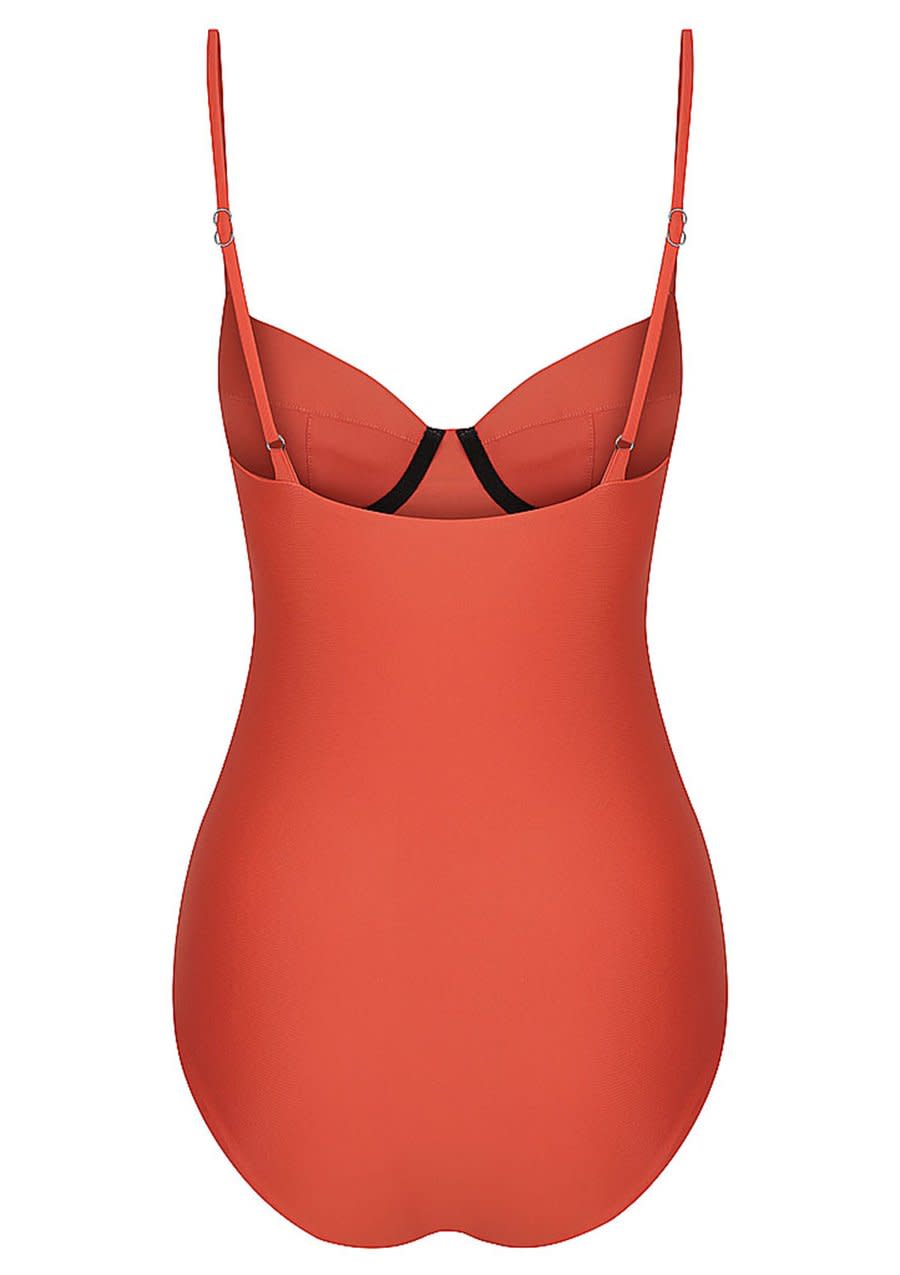 A photo of Baythe's balconette one-piece swimsuit in clay.