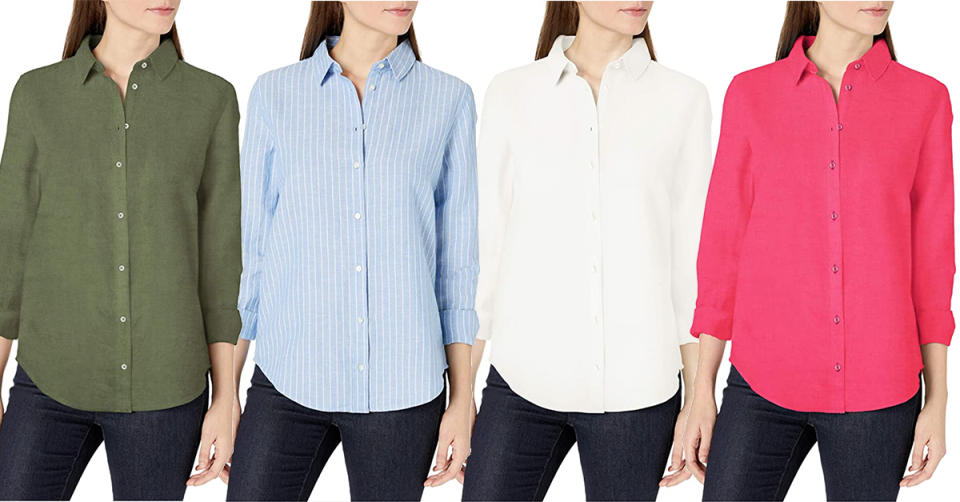 Relaxed Fit Long-Sleeve Linen Shirt is available in 11 different colours. (Amazon