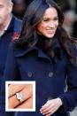 <p><a href="https://www.townandcountrymag.com/the-scene/weddings/a9936314/prince-harry-meghan-markle-wedding/" rel="nofollow noopener" target="_blank" data-ylk="slk:Prince Harry gave Markle this stunning engagement ring;elm:context_link;itc:0;sec:content-canvas" class="link ">Prince Harry gave Markle this stunning engagement ring</a><span class="redactor-unlink"> in November 2017.</span> <a href="https://www.townandcountrymag.com/society/tradition/a13090749/meghan-markle-engagement-ring/" rel="nofollow noopener" target="_blank" data-ylk="slk:The ring features a 3-carat cushion cut center stone;elm:context_link;itc:0;sec:content-canvas" class="link ">The ring features a 3-carat cushion cut center stone</a> with two side diamonds that are approximately .5 ct to .75 ct. The side diamonds belonged to Harry's mother, Princess Diana.</p>