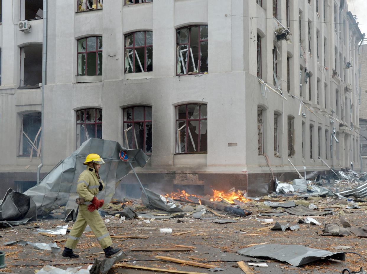 Damaged building in Kharkiv