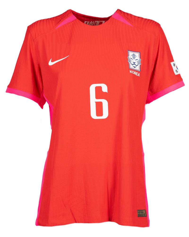 Red South Korea shirt with hot pink edging on the sleeves and neck
