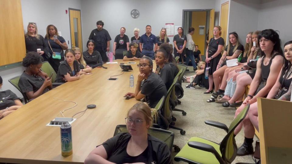 A group of students enrolled in the hairstyle and esthetician programs at Algonquin College watched a livestream of the Board of Governors' meeting take place on Monday. 