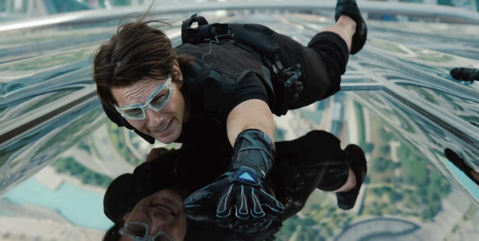 Tom Cruise on the side of the Burj Khalifa in "Mission: Impossible - Ghost Protocol."