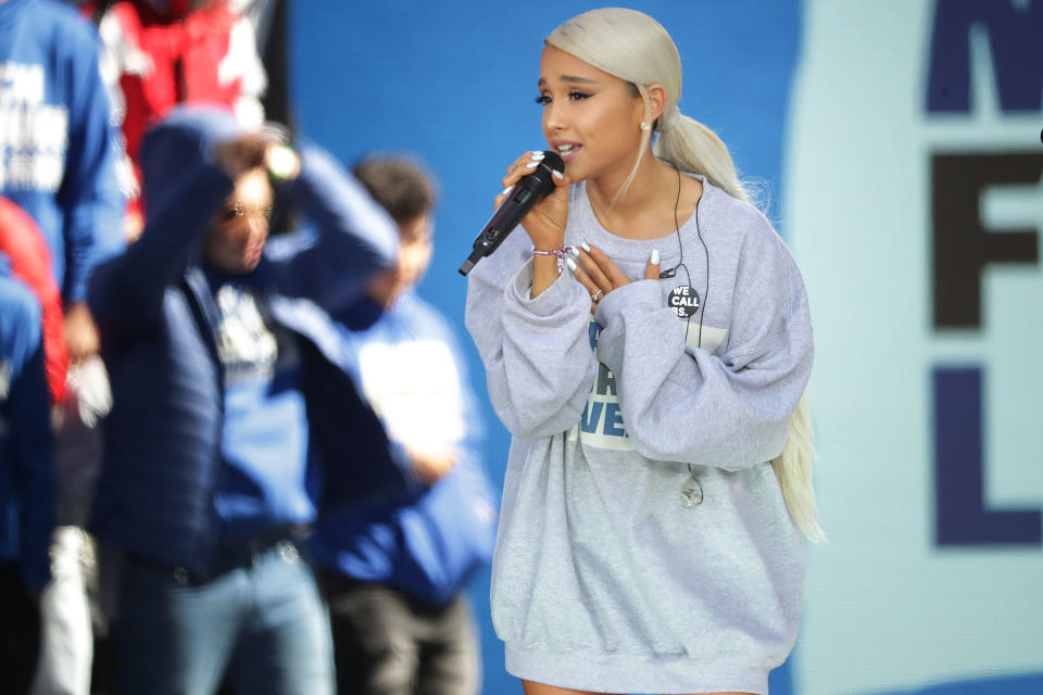 Grande sported a similar look at March for Our Lives. (Photo: Chip Somodevilla/Getty Images)