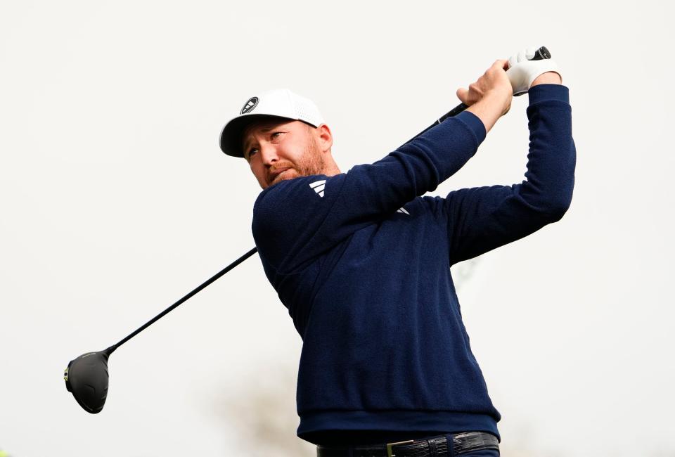 Feb 9, 2024; Scottsdale, AZ, USA; Daniel Berger plays his tee shot on the third hole during Round 2 at the WM Phoenix Open at TPC Scottsdale.