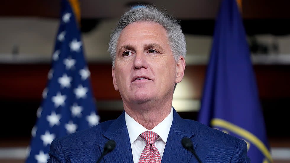 Minority Leader Kevin McCarthy (D-Calif.) addresses reporters during his weekly on-camera press conference on Thursday, January 13, 2022.