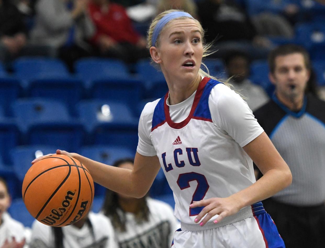 Lubbock Christian University guard Maci Maddox (2) averaged 10.9 points and 4.2 assists per game last season, when the Lady Chaps finished 24-11 and reached the round of 16 in the Division II NCAA Tournament. She's one of five returning starters for LCU, which opens the season hosting the D2CCA Tipoff Classic from Friday through Sunday.