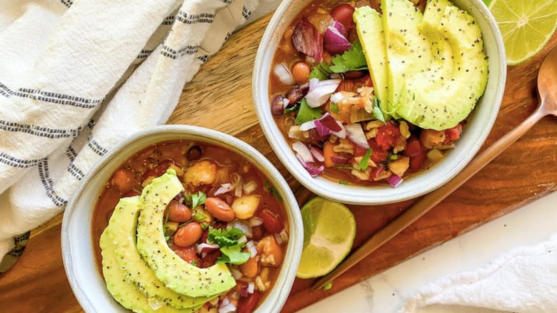 Mexican rice soup in bowls