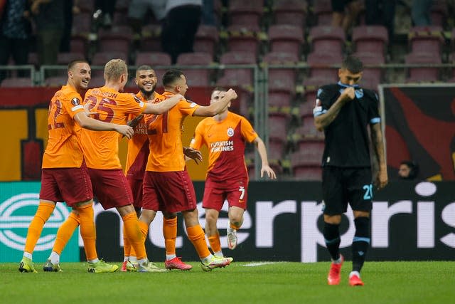 Galatasaray players celebrate their opening goal