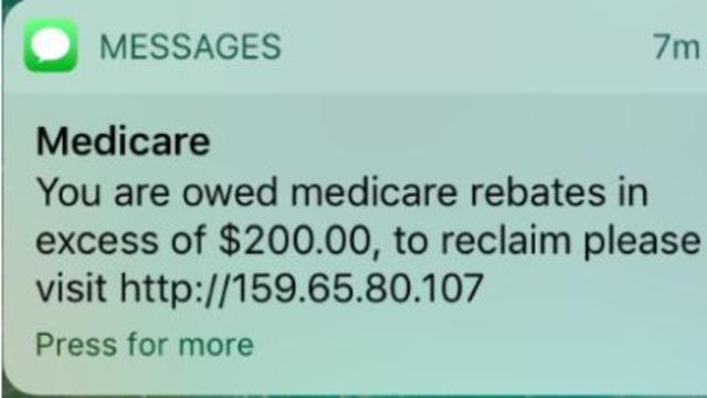 A fake text purporting to be from Medicare.