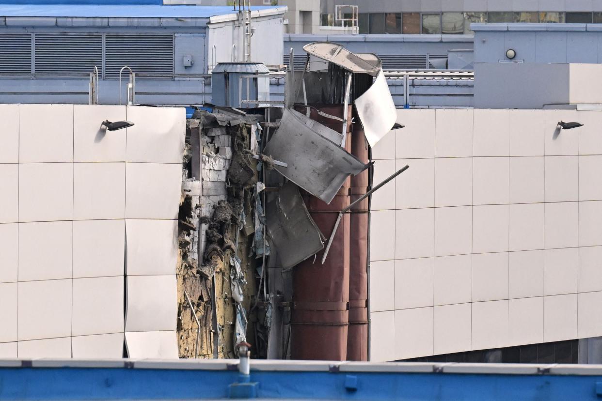 The Expocentre building has been damaged following what Russia said was a drone attack in Moscow (NATALIA KOLESNIKOVA/AFP via Getty Images))