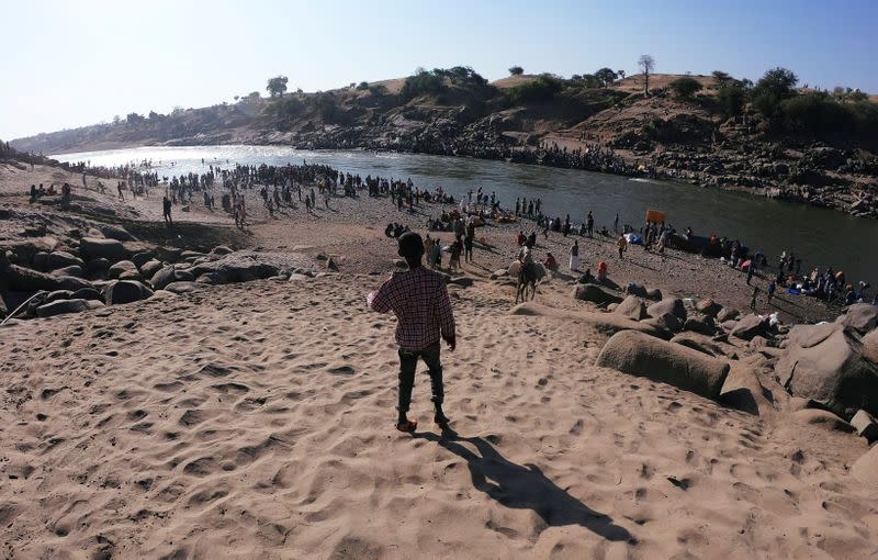 Ethiopians are seen at the Setit River on the Sudan-Ethiopia border in Hamdait village in eastern Kassala state