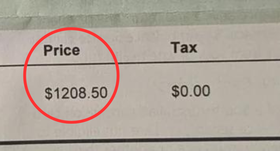 A section of the ambulance bill showing the total cost of $1,208.50.