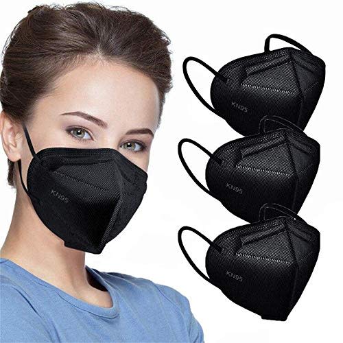 50pcs KN95 Face Mask Black 5 Layer Cup Dust Safety Masks Filter Efficiency≥95% Breathable Elast…