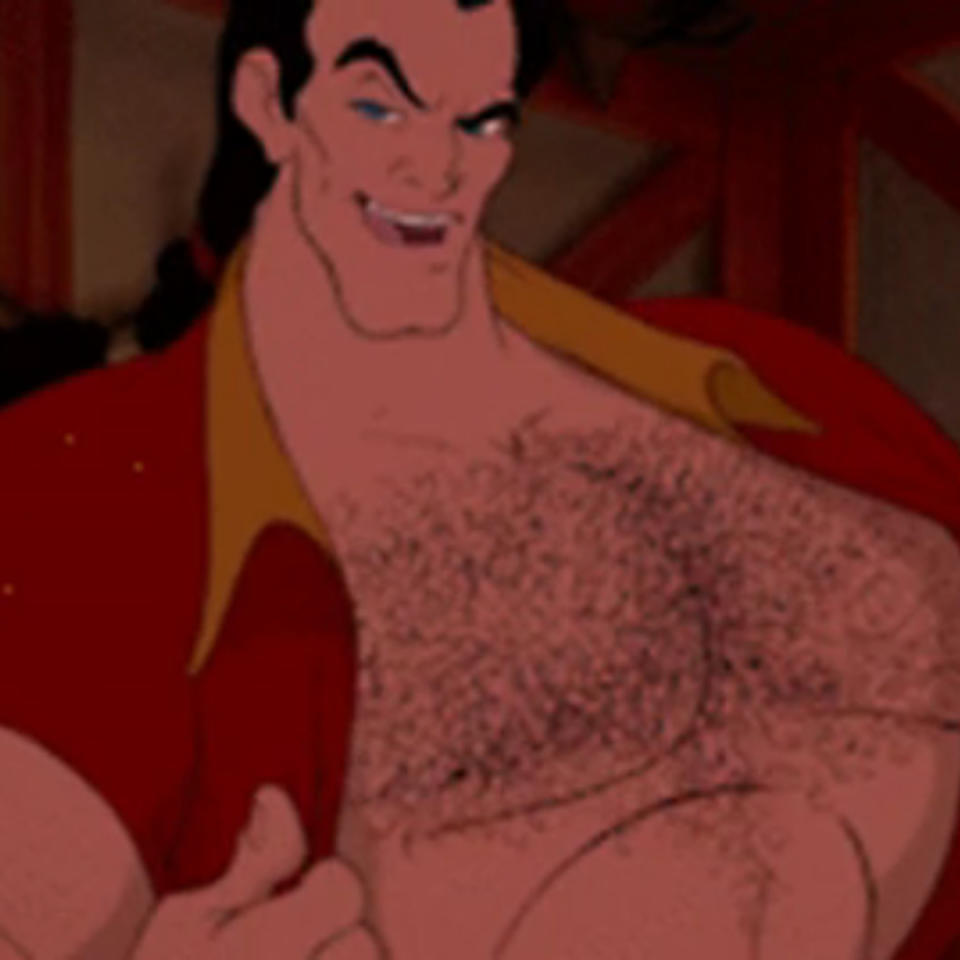 Gaston from "Beauty and the Beast" showing his chest hair