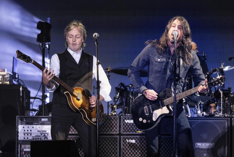 Dave Grohl joined Sir Paul in his first stage appearance since the death of Foo Fighters drummer Taylor Hawkins (MJ Kim/2022 MPL Communications/PA) (PA Media)