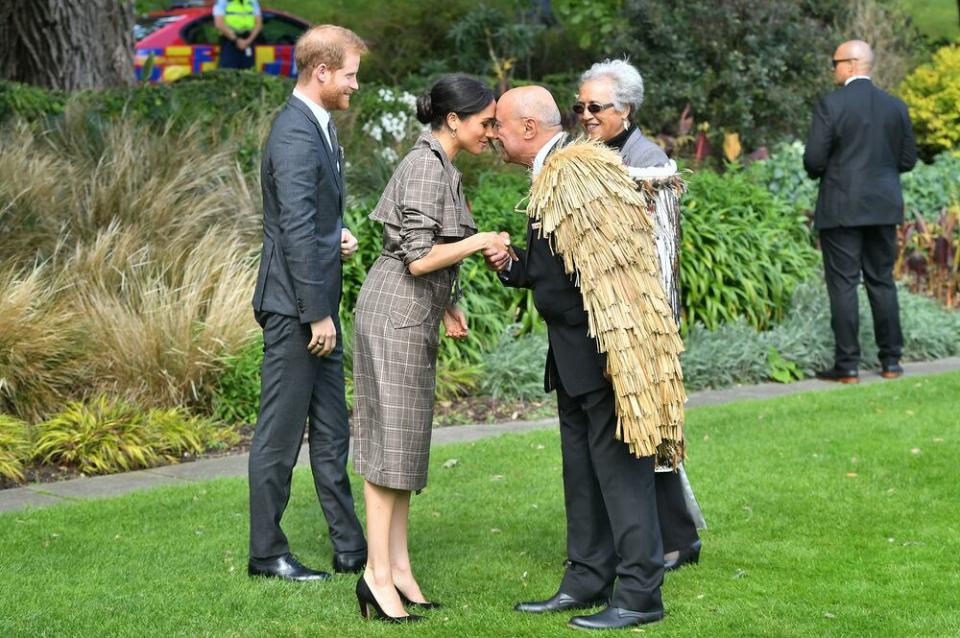 Meghan Markle sharing in hongi, a traditional Maori greeting, upon arriving in New Zealand | Samir Hussein/WireImage