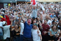 <p>England fans celebrate as England take the lead </p>