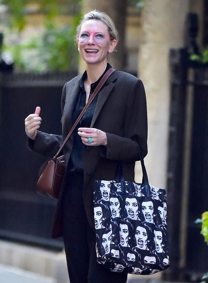 Cate looked happy in New York. Source: Splash